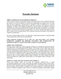 Thrive Agritech Warranty Statement